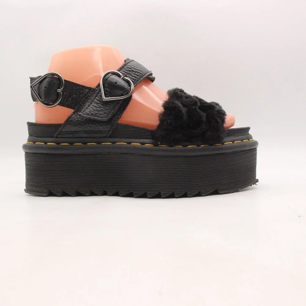 Doc Dr Martens Voss Quad Fluffy Platform Sandal  Women’s Size 6 Black Heart